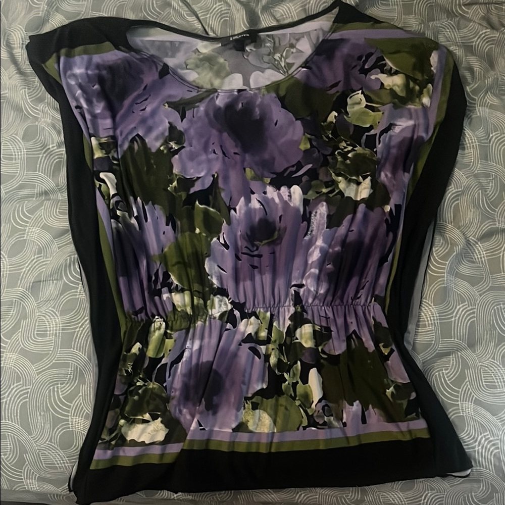 Floral Print Women's Top - Purple and Green